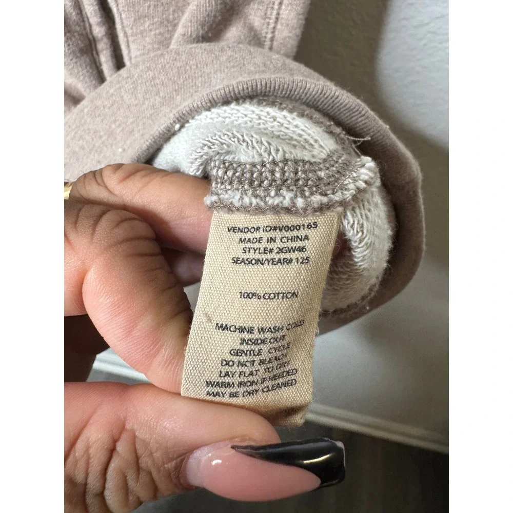 Soft Surroundings Womens Taupe Brown Cotton French Terry V-Neck Hoodie L - Picture 4 of 8